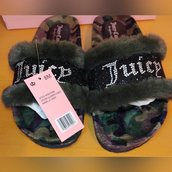 NEW Juicy Couture Sz 8 Faux Fur Slides - Camouflage - Picture 4 of 10